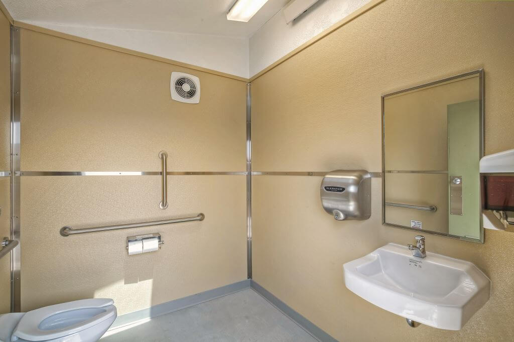inside green flush remote restrooms